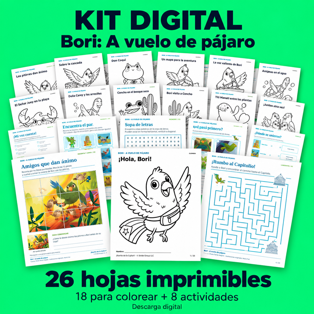 Bori La Cotorra | Set de Peluche y Libro + Kit Digital