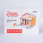 Fotografía frontal de la caja del kit Casita de Campo Modelo Alegría, mostrando gráficamente las medidas exactas de ancho y alto del empaque exterior.