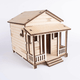 Animación GIF del kit de manualidades Casita de Campo Modelo Alegría, mostrando la casa ensamblada en madera natural que luego se transforma en su versión final pintada con colores vibrantes.