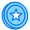 Ícono azul de una moneda con una estrella en el centro.