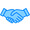 Ícono azul de dos manos estrechándose.