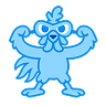 Ícono azul de un gallo parado con los brazos flexionados, mostrando los músculos.